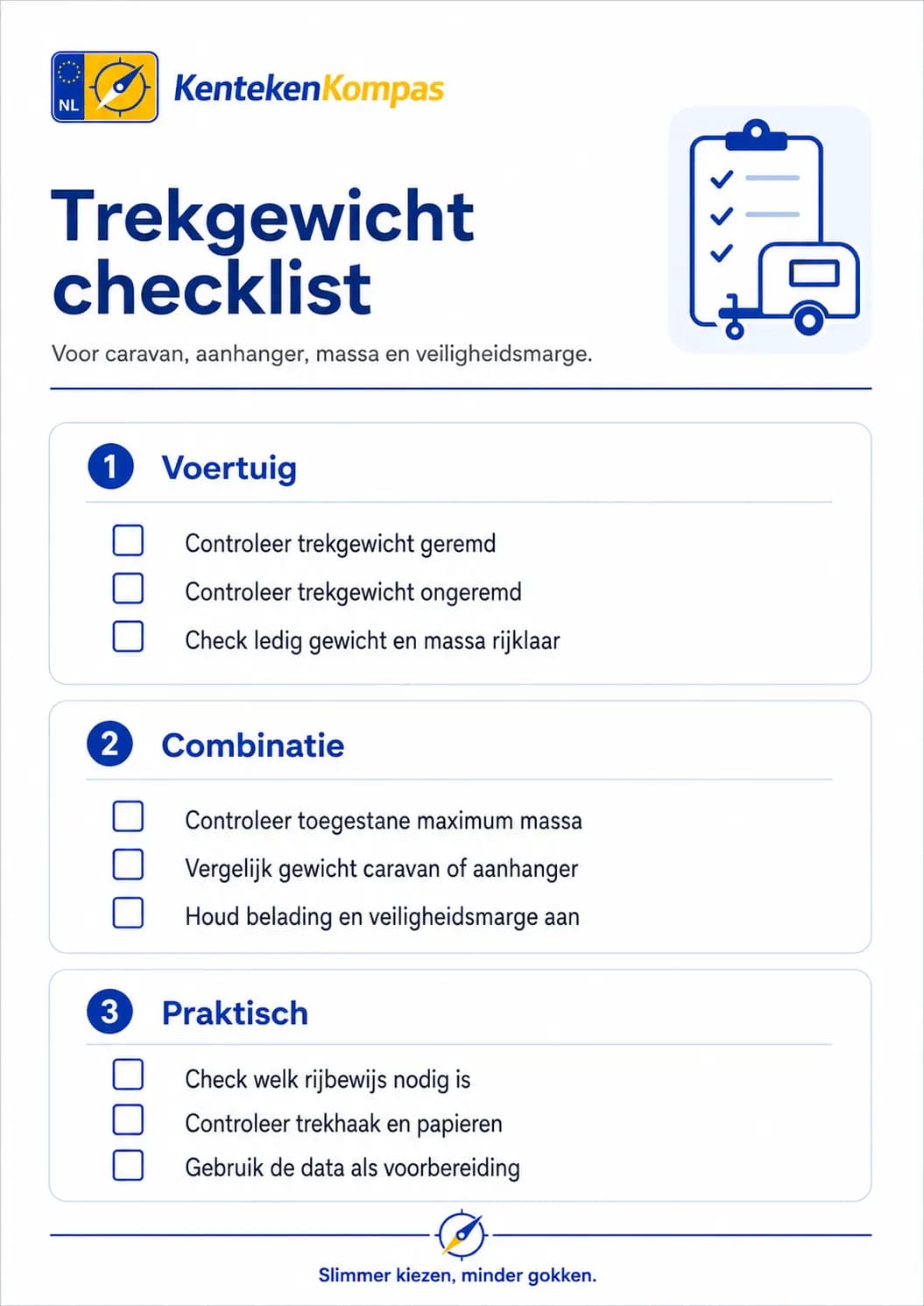Gratis trekgewicht checklist voor auto en aanhanger