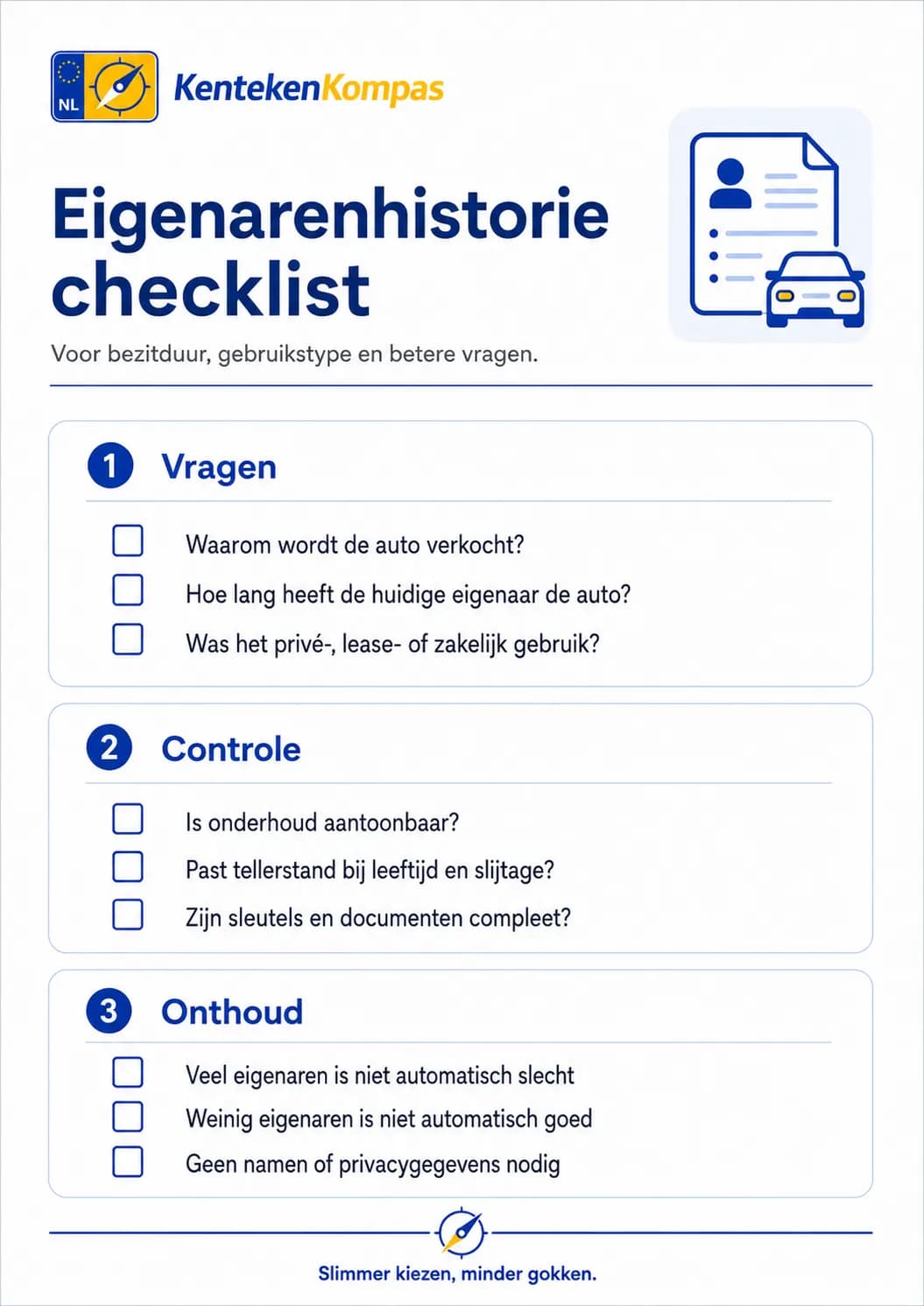 Gratis eigenarenhistorie checklist voor occasion kopen